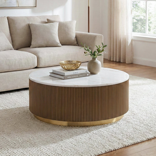 Torin Modern Genuine Marble Top round Coffee Table