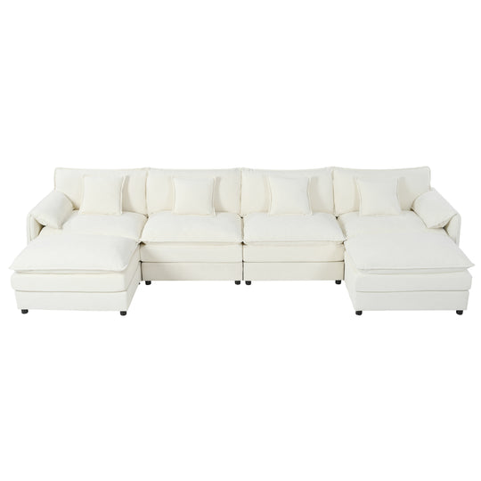 - 6-Piece Modular U-Shaped 143.31" Sectional Sofa with 2 Movable Ottomans