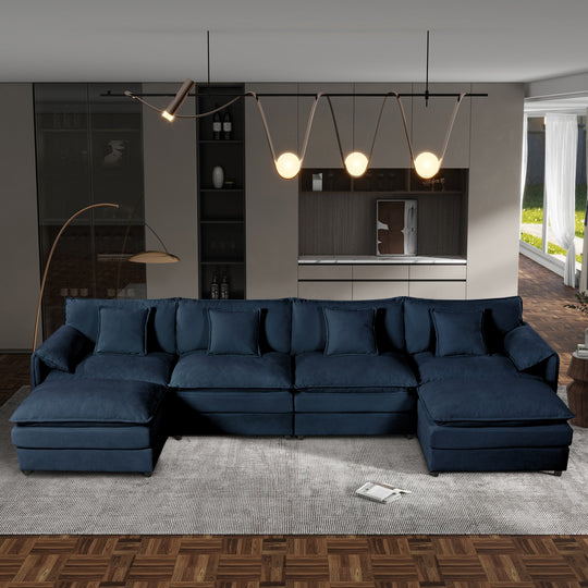 - 6-Piece Modular U-Shaped 143.31" Sectional Sofa with 2 Movable Ottomans