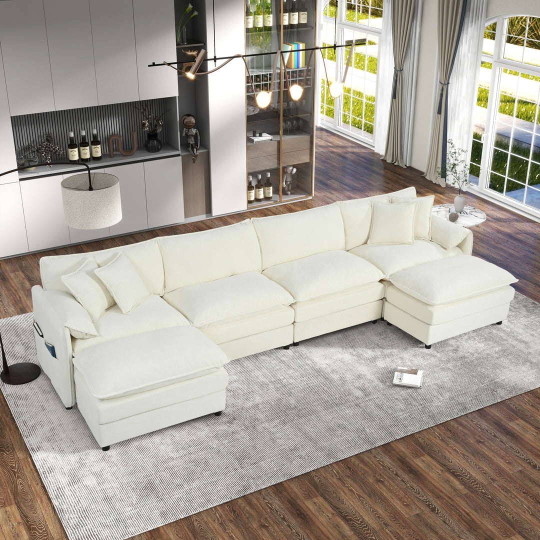 - 6-Piece Modular U-Shaped 143.31" Sectional Sofa with 2 Movable Ottomans