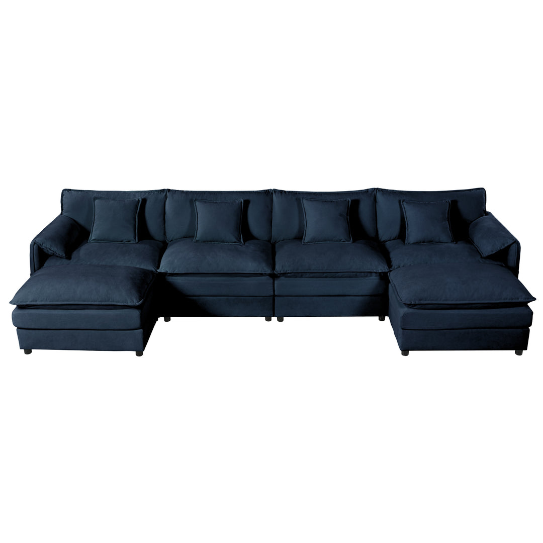 - 6-Piece Modular U-Shaped 143.31" Sectional Sofa with 2 Movable Ottomans