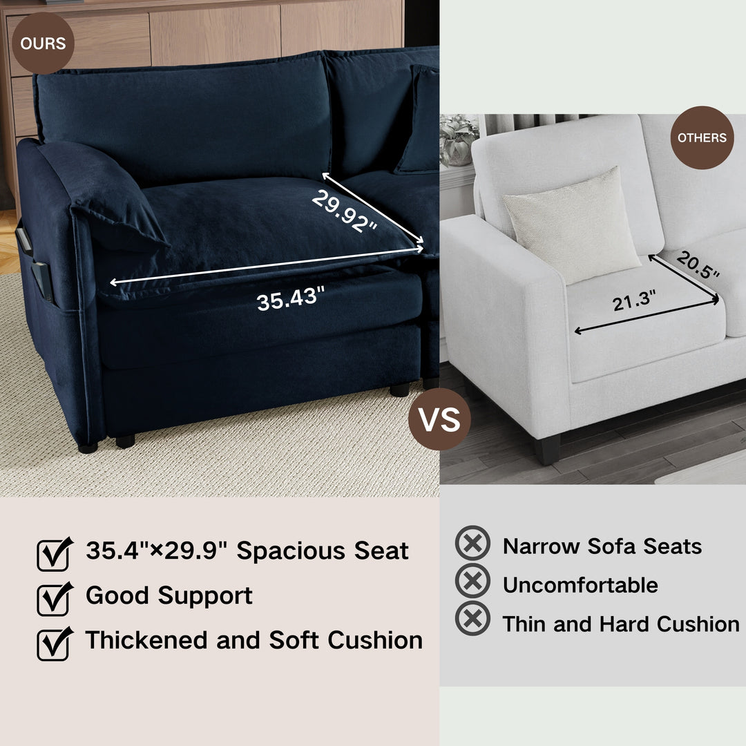 - 6-Piece Modular U-Shaped 143.31" Sectional Sofa with 2 Movable Ottomans