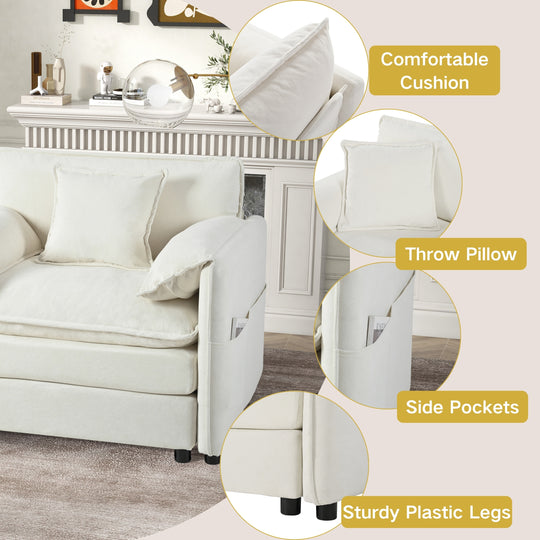 - 6-Piece Modular U-Shaped 143.31" Sectional Sofa with 2 Movable Ottomans