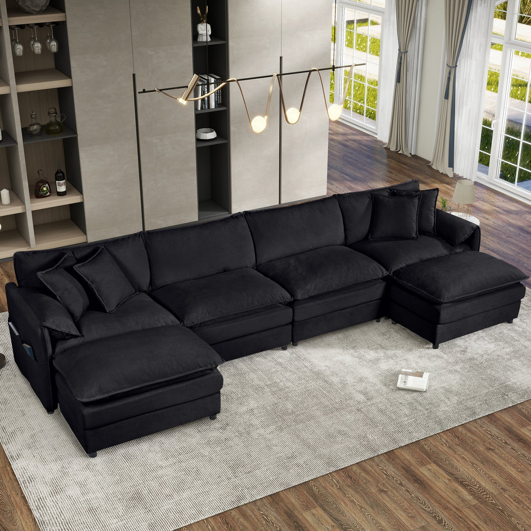 - 6-Piece Modular U-Shaped 143.31" Sectional Sofa with 2 Movable Ottomans