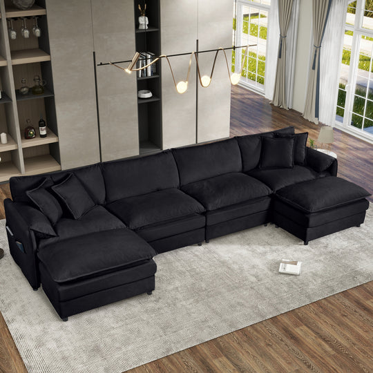 - 6-Piece Modular U-Shaped 143.31" Sectional Sofa with 2 Movable Ottomans