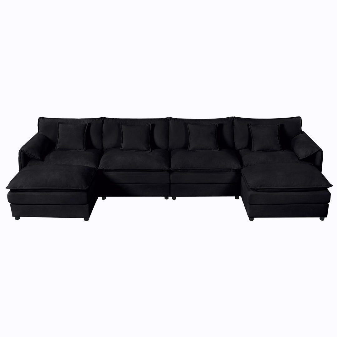 - 6-Piece Modular U-Shaped 143.31" Sectional Sofa with 2 Movable Ottomans