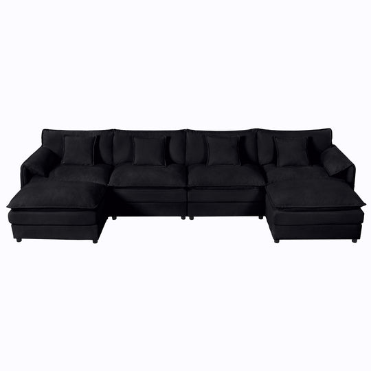 - 6-Piece Modular U-Shaped 143.31" Sectional Sofa with 2 Movable Ottomans