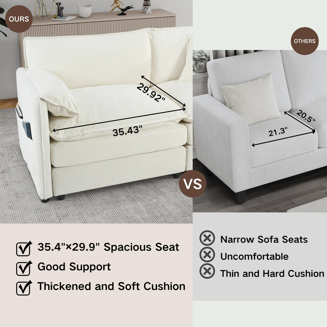 - 6-Piece Modular U-Shaped 143.31" Sectional Sofa with 2 Movable Ottomans