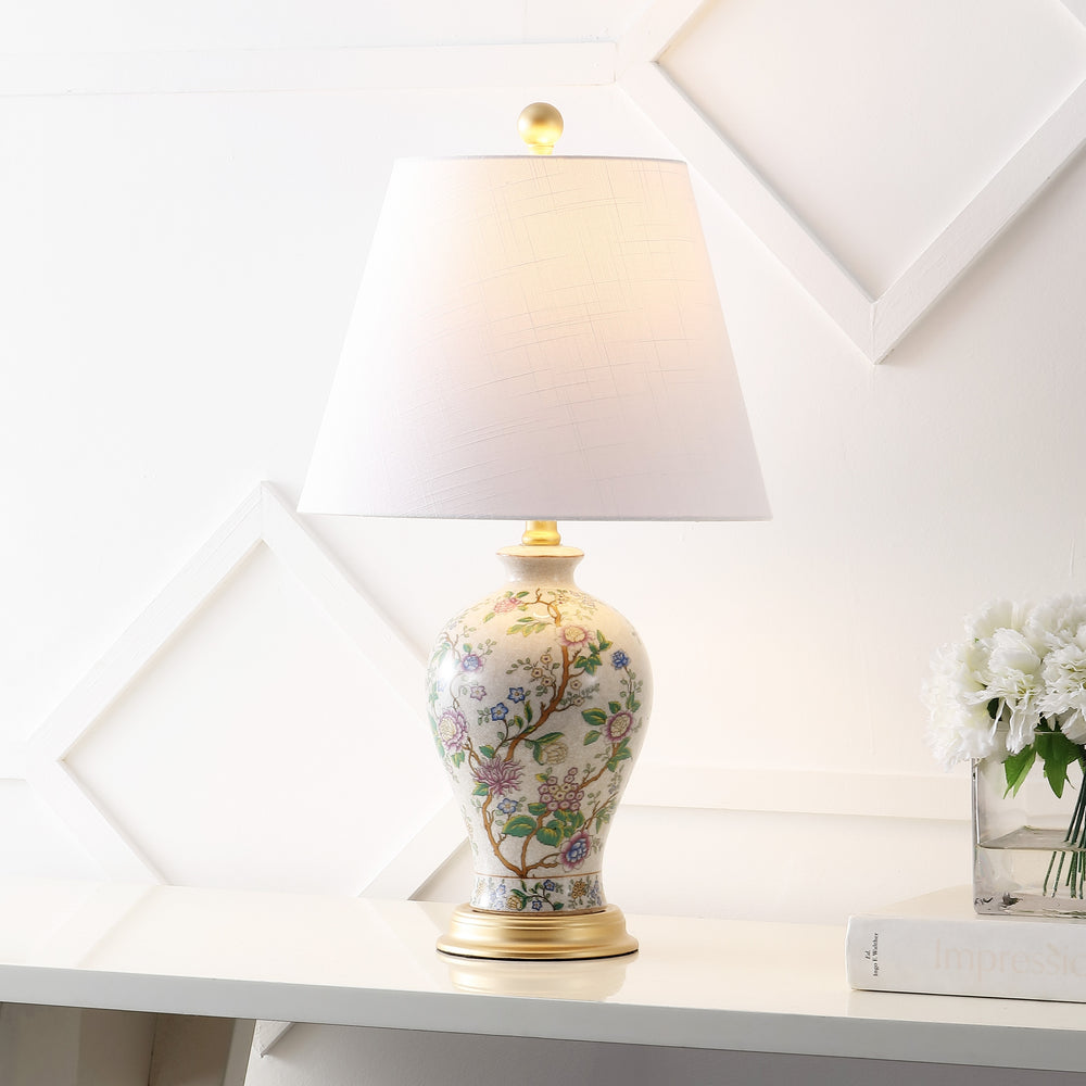 Grace 24" Floral LED Table Lamp, Multi/Brass