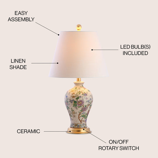 Grace 24" Floral LED Table Lamp, Multi/Brass