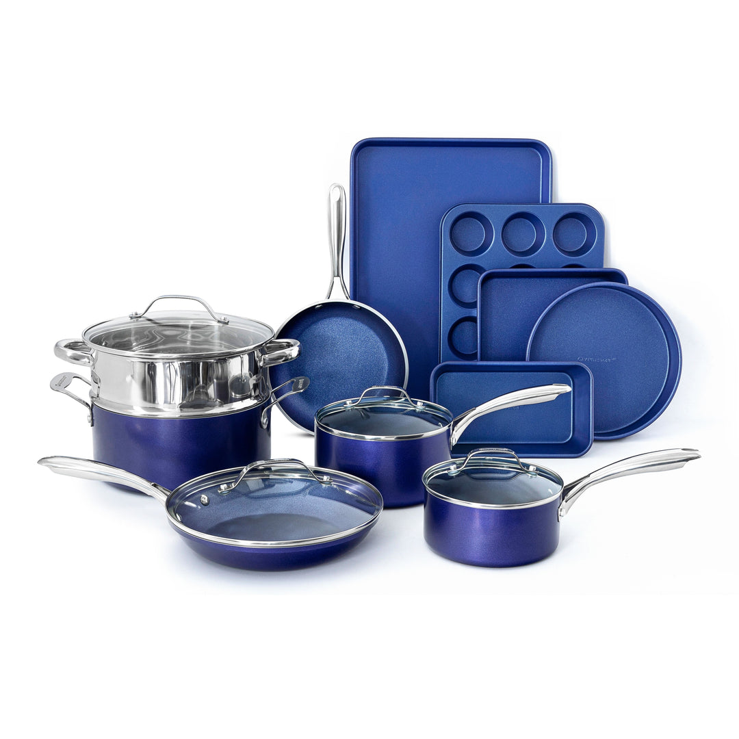 Blue Stainless Steel Nonstick 15 Piece Cookware and Bakeware Set