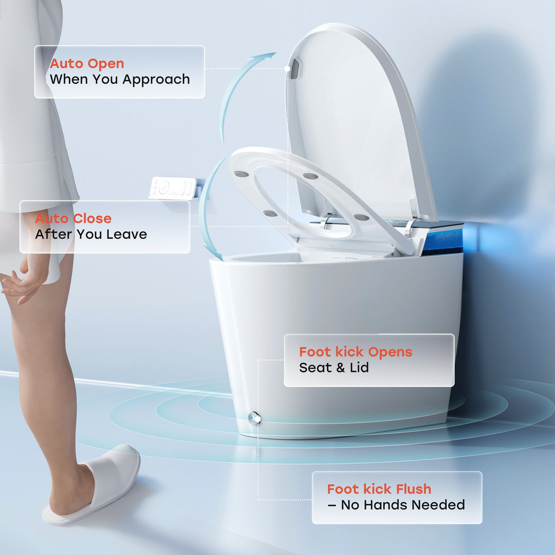 ADA Height Elongated Smart Bidet Toilet in White with Water Tank Pump Auto Open Close Deodorization