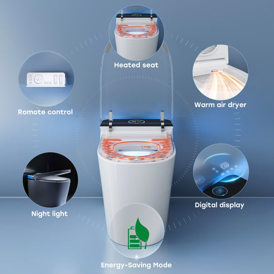 ADA Height Elongated Smart Bidet Toilet in White with Water Tank Pump Auto Open Close Deodorization