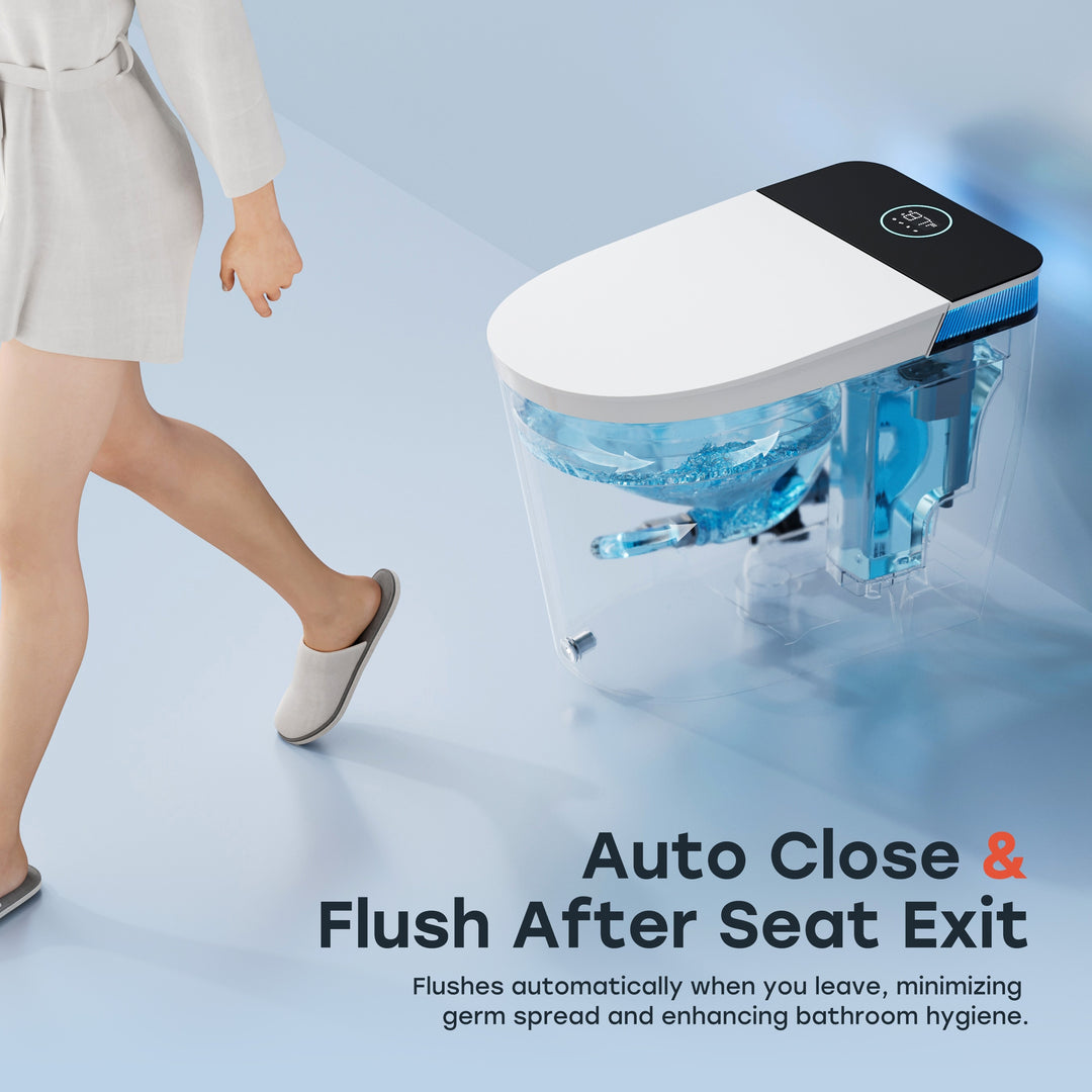 ADA Height Elongated Smart Bidet Toilet in White with Water Tank Pump Auto Open Close Deodorization