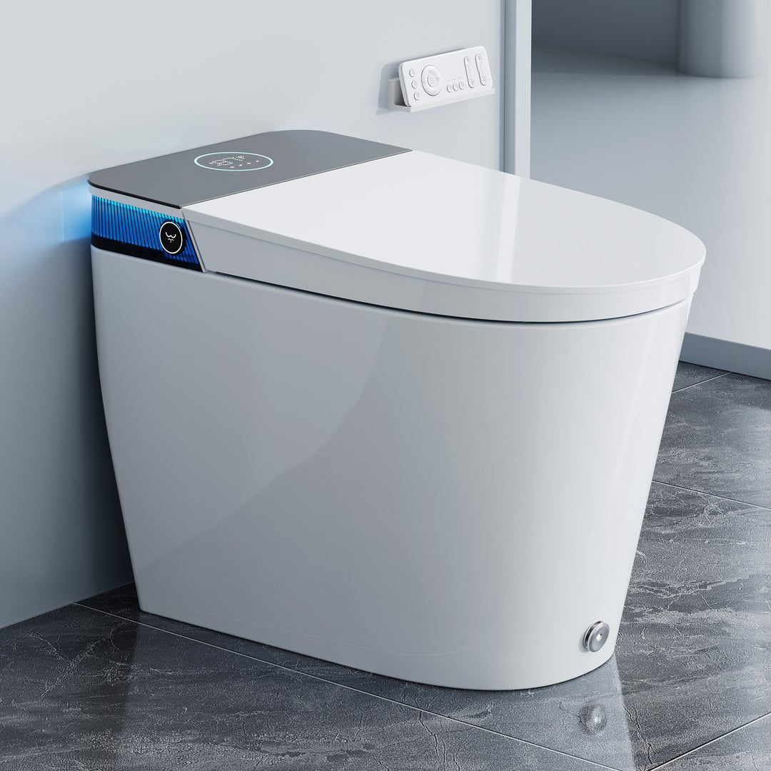 ADA Height Elongated Smart Bidet Toilet in White with Water Tank Pump Auto Open Close Deodorization