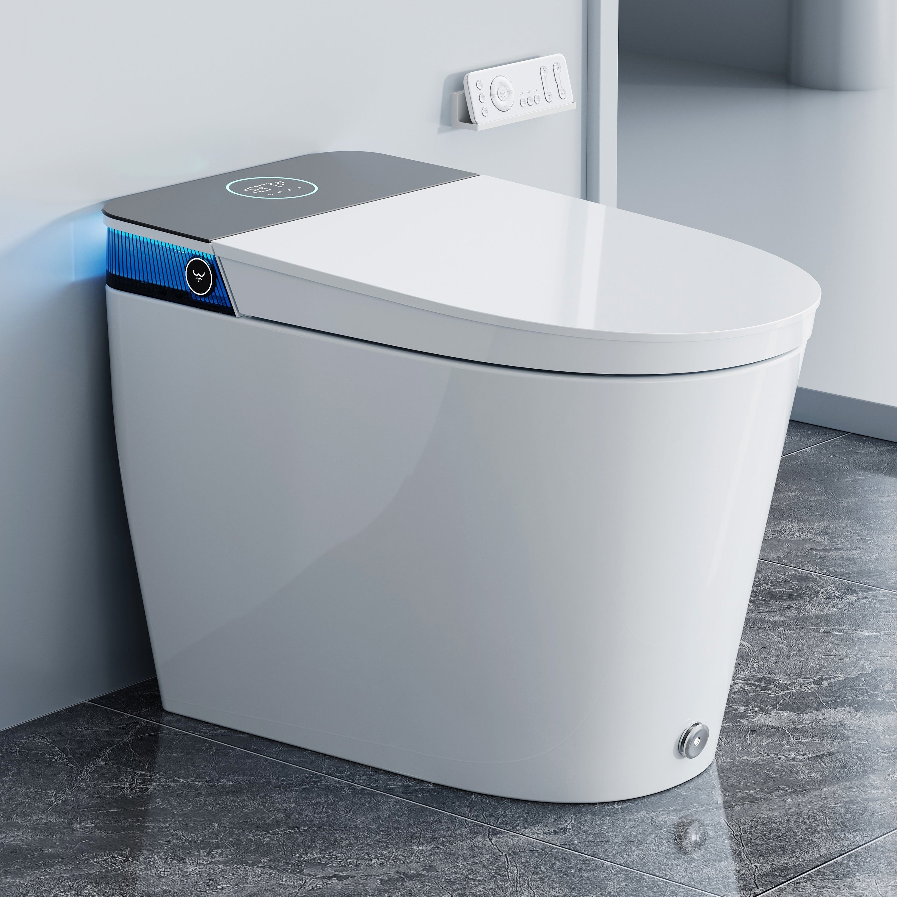 ADA Height Elongated Smart Bidet Toilet in White with Water Tank Pump Auto Open Close Deodorization