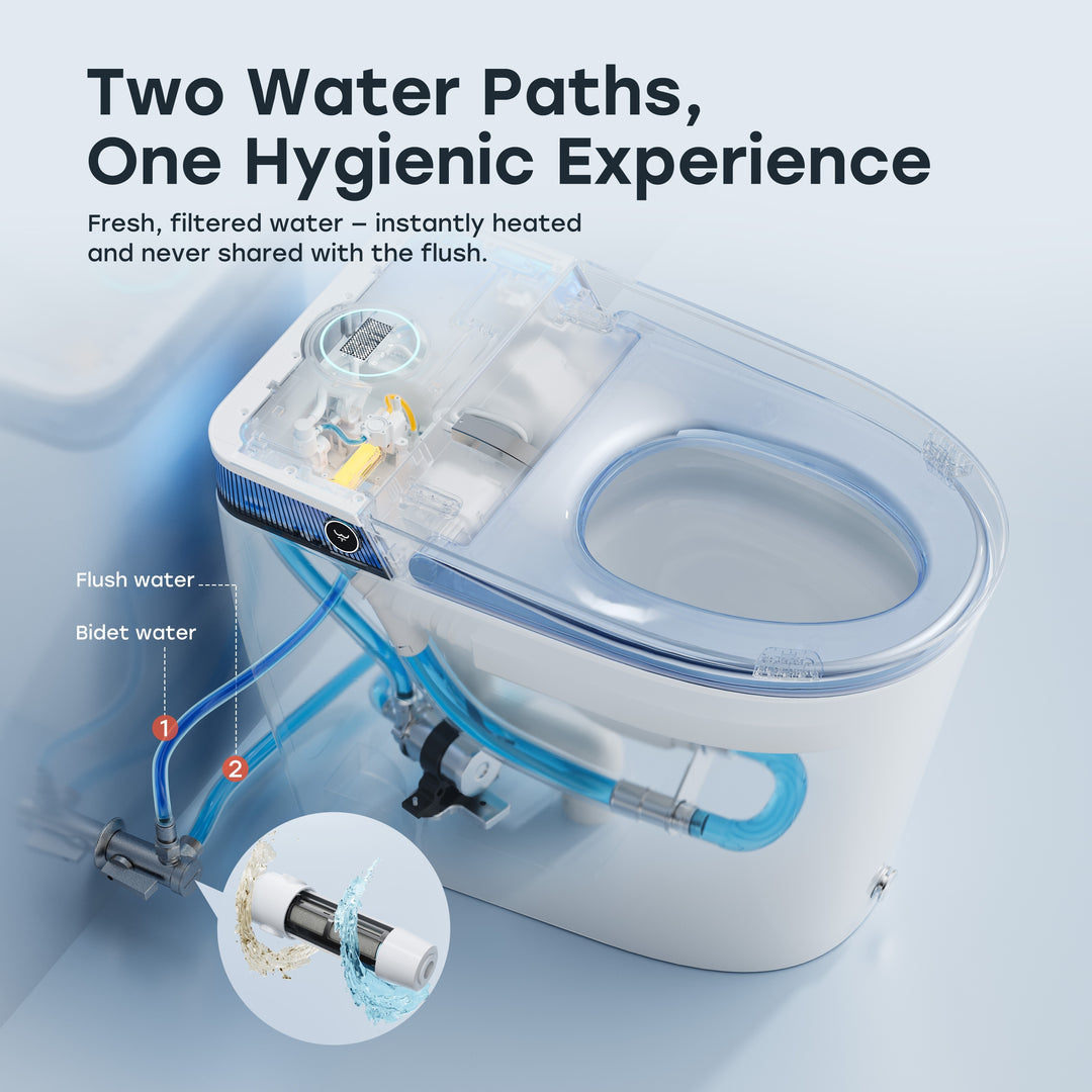 ADA Height Elongated Smart Bidet Toilet in White with Water Tank Pump Auto Open Close Deodorization
