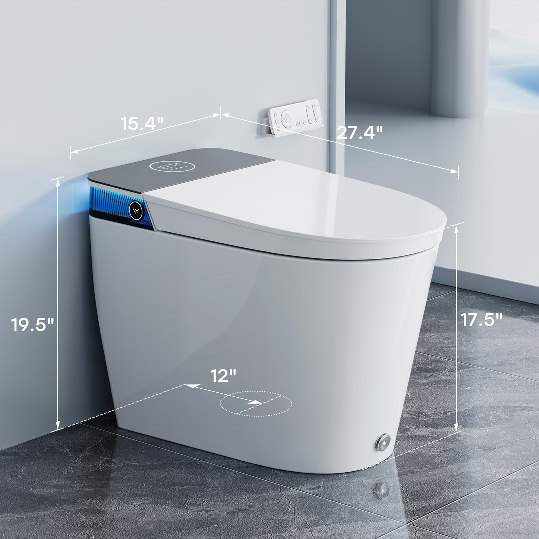 ADA Height Elongated Smart Bidet Toilet in White with Water Tank Pump Auto Open Close Deodorization
