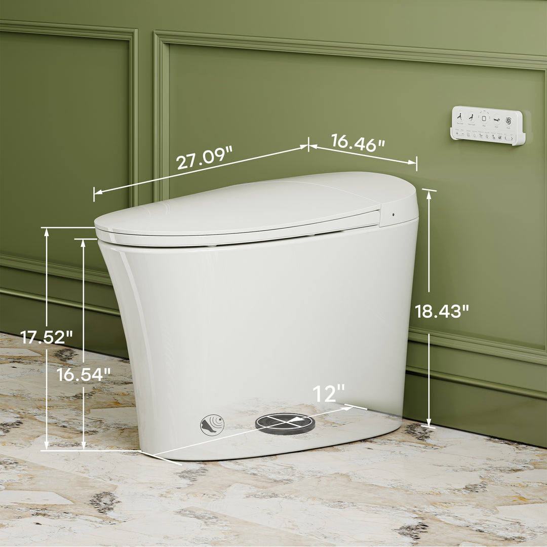 Elongated Bidet Toilet with Tank Auto Flush UVC Sterilization White - 12 Inch Rough In