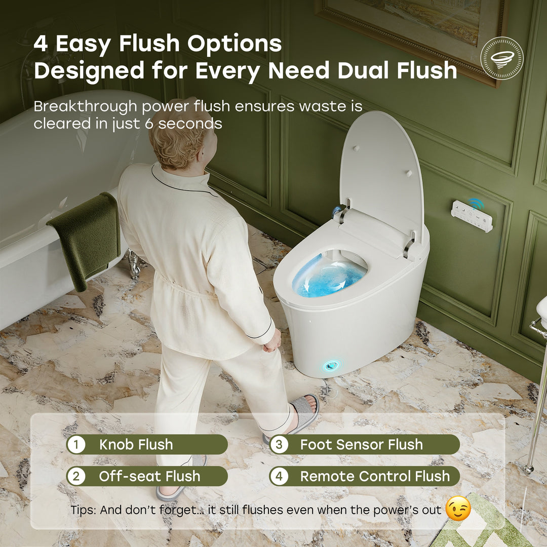 Elongated Bidet Toilet with Tank Auto Flush UVC Sterilization White - 12 Inch Rough In