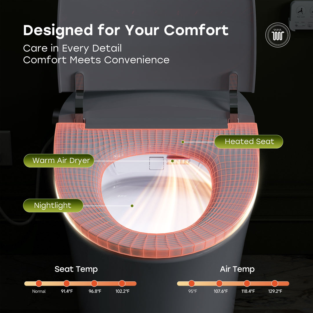 Elongated Bidet Toilet with Tank Auto Flush UVC Sterilization White - 12 Inch Rough In