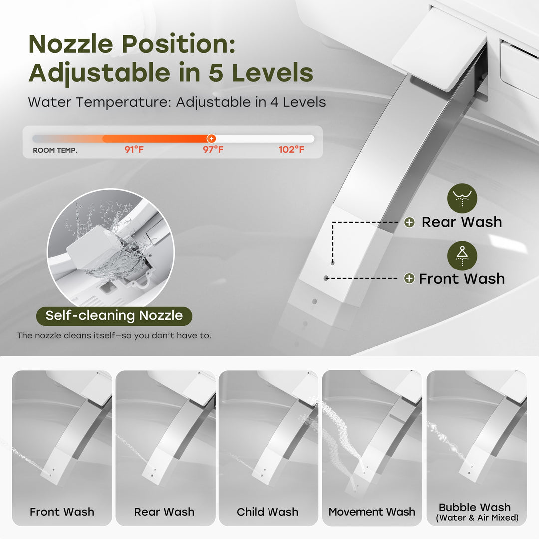 Elongated Bidet Toilet with Tank Auto Flush UVC Sterilization White - 12 Inch Rough In