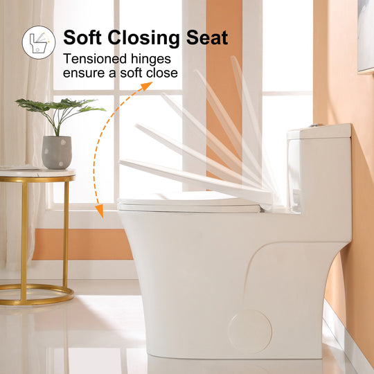 1 Piece Dual Flush Elongated Toilet White 0.8/1.28 GPF Seat Included