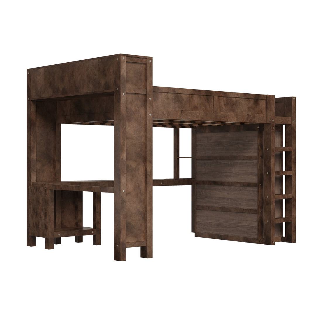 Heavy-Duty Loft Bed Queen Size Loft Frame with Wardrobe Desk USB