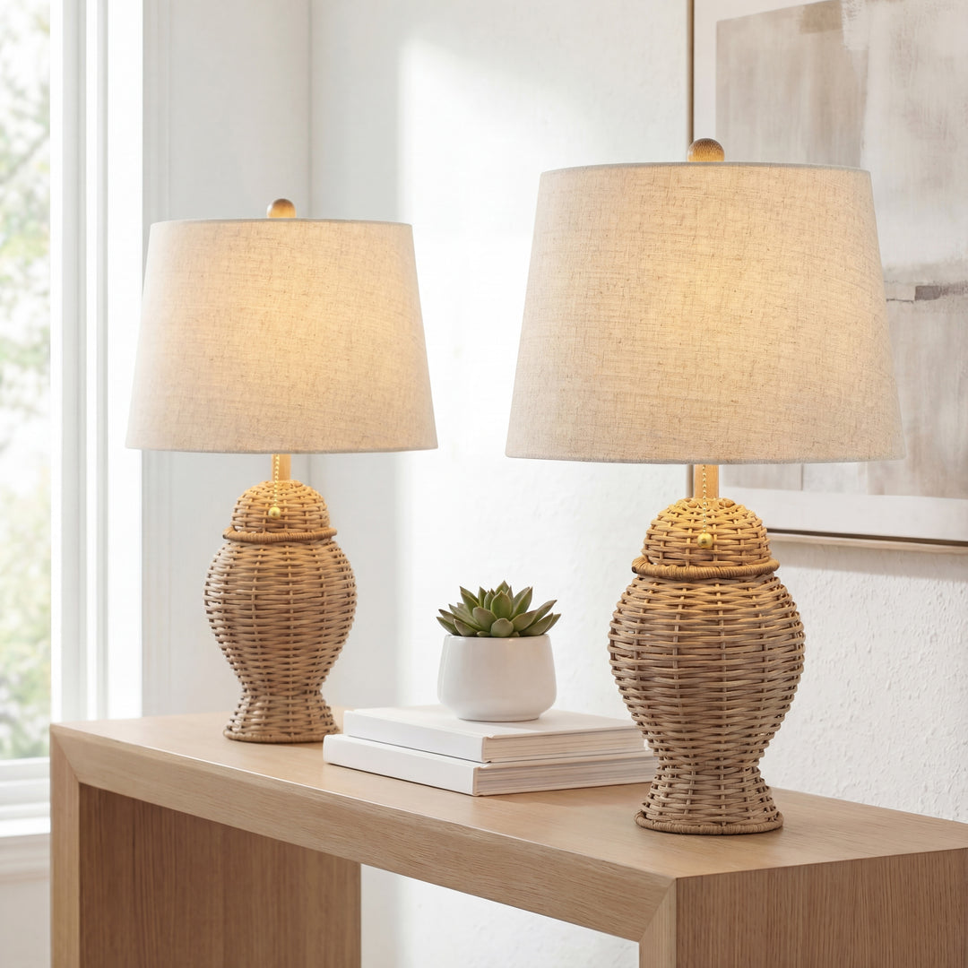Hunter Wicker 20.5" Bohemian Rustic Iron LED Table Lamp