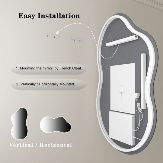 Frameless Irregular LED Anti-Fog Bathroom Vanity Mirror, Asymmetrical Backlit Wall Mirror
