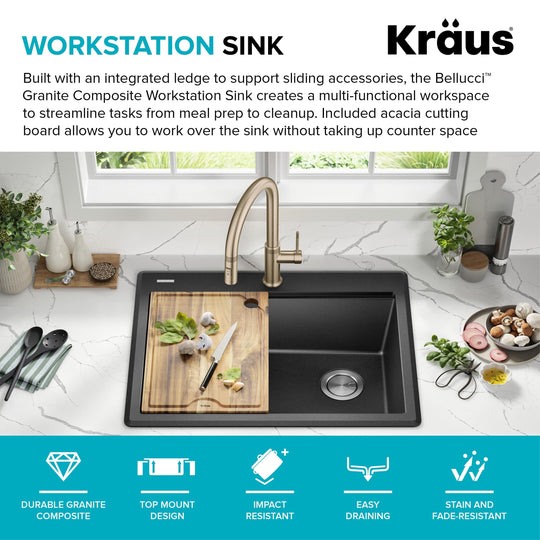 Bellucci Workstation Topmount Drop-In Granite Kitchen Sink