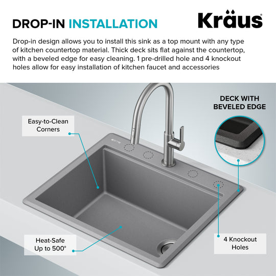 Bellucci Workstation Topmount Drop-In Granite Kitchen Sink