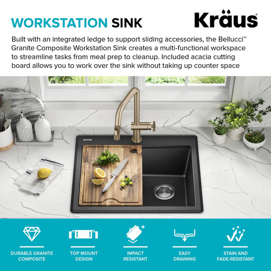 Bellucci Workstation Topmount Drop-In Granite Kitchen Sink