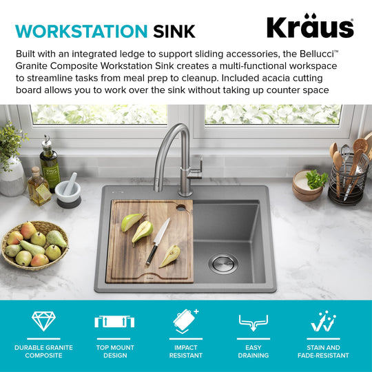 Bellucci Workstation Topmount Drop-In Granite Kitchen Sink