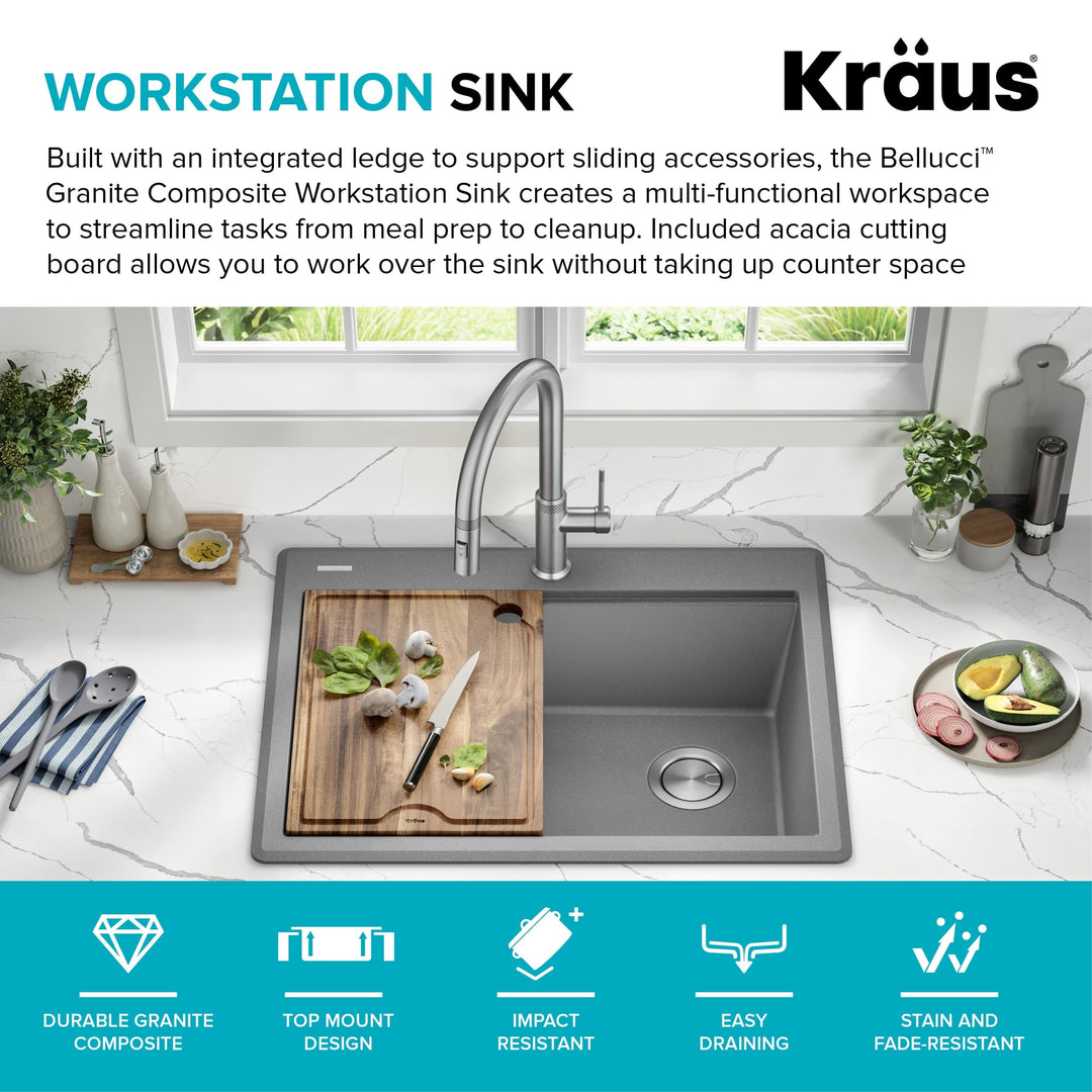 Bellucci Workstation Topmount Drop-In Granite Kitchen Sink