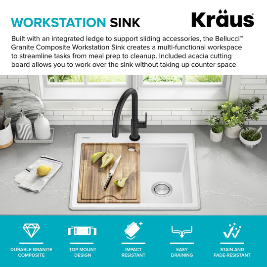 Bellucci Workstation Topmount Drop-In Granite Kitchen Sink
