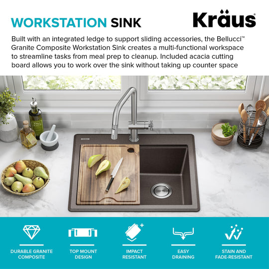 Bellucci Workstation Topmount Drop-In Granite Kitchen Sink