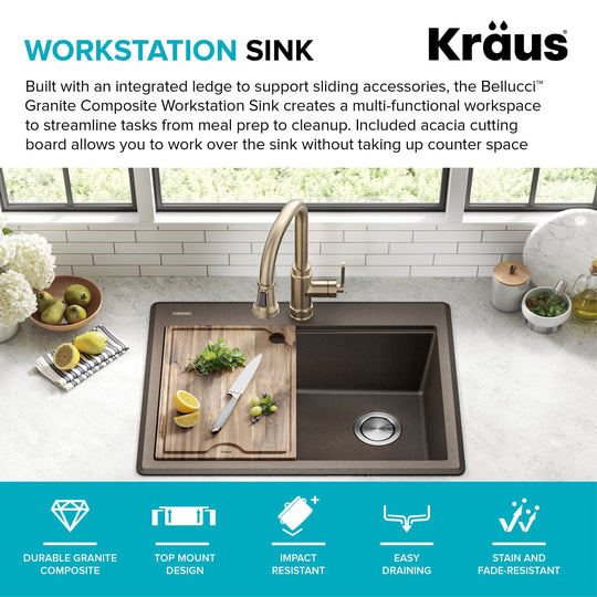 Bellucci Workstation Topmount Drop-In Granite Kitchen Sink