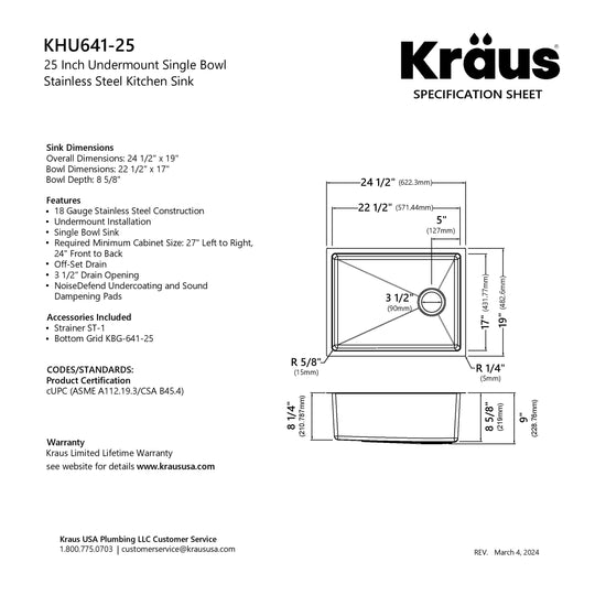 Fairlane Undermount 18 Gauge Stainless Steel Kitchen Sink