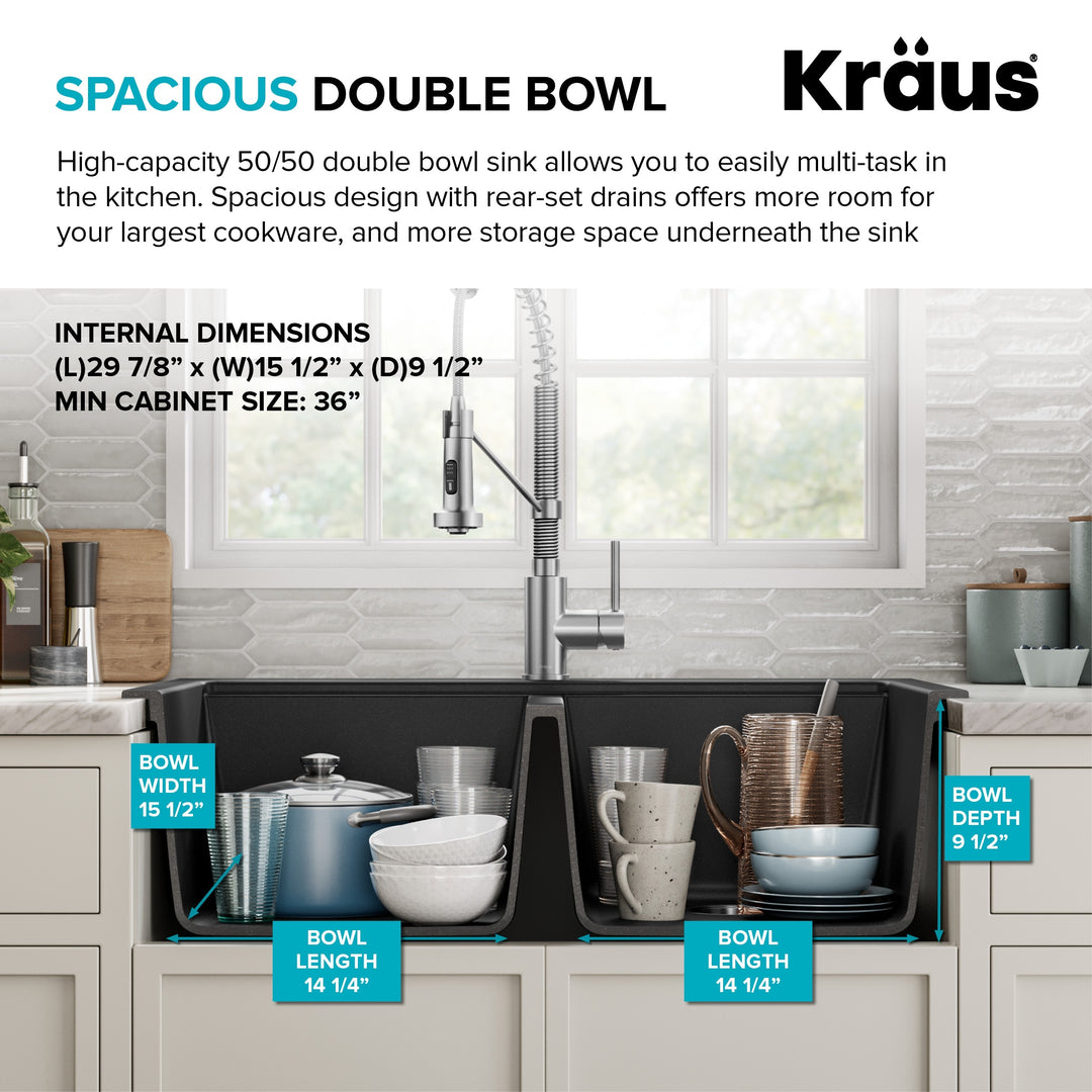 Granite 33 Inch 2-Bowl Undermount Drop-In Kitchen Sink