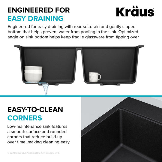 Granite 33 Inch 2-Bowl Undermount Drop-In Kitchen Sink