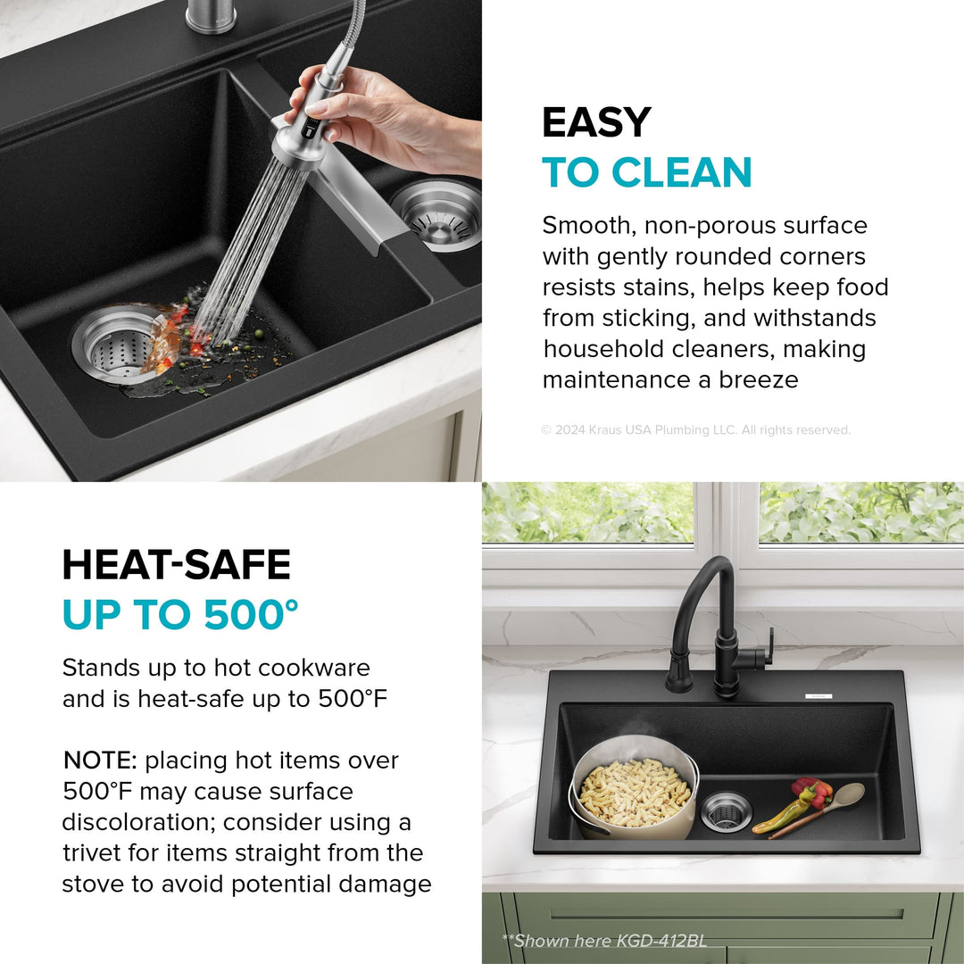 Granite 33 Inch 2-Bowl Undermount Drop-In Kitchen Sink