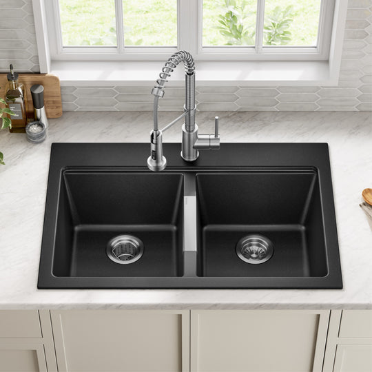 Granite 33 Inch 2-Bowl Undermount Drop-In Kitchen Sink