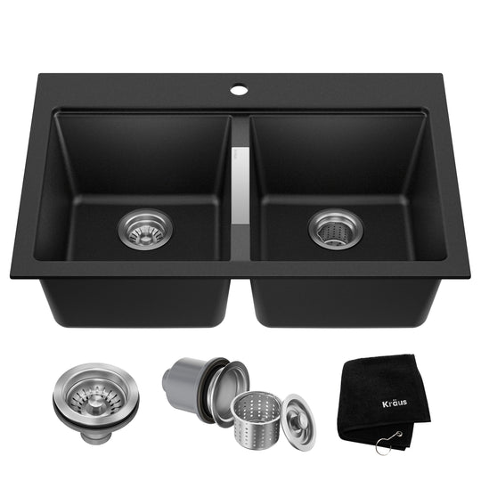 Granite 33 Inch 2-Bowl Undermount Drop-In Kitchen Sink