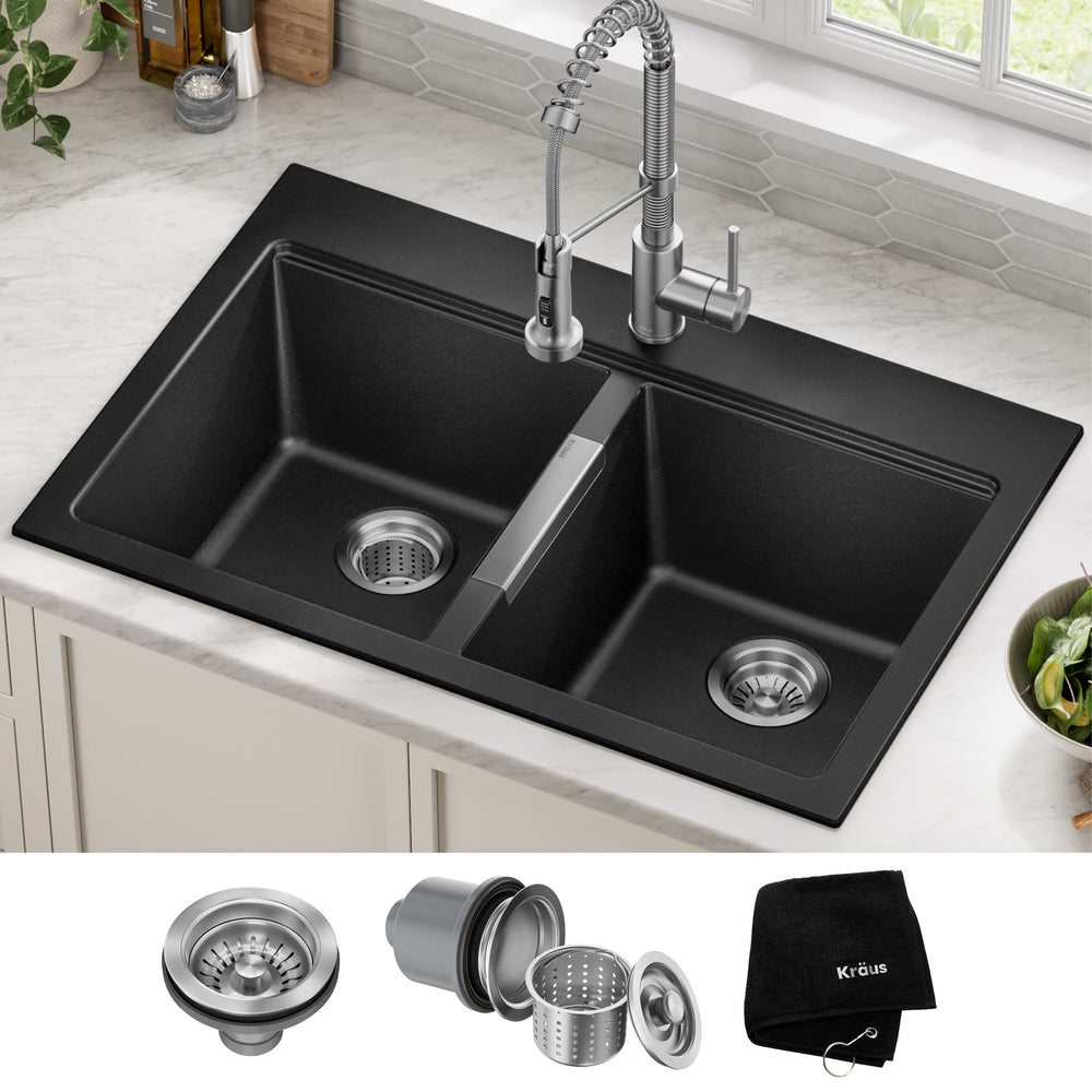 Granite 33 Inch 2-Bowl Undermount Drop-In Kitchen Sink