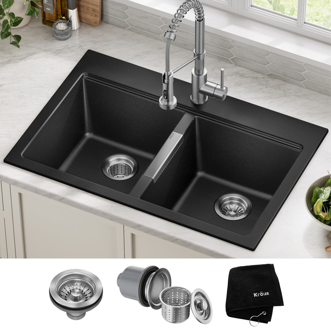 Granite 33 Inch 2-Bowl Undermount Drop-In Kitchen Sink