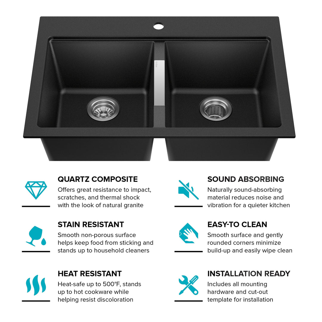 Granite 33 Inch 2-Bowl Undermount Drop-In Kitchen Sink
