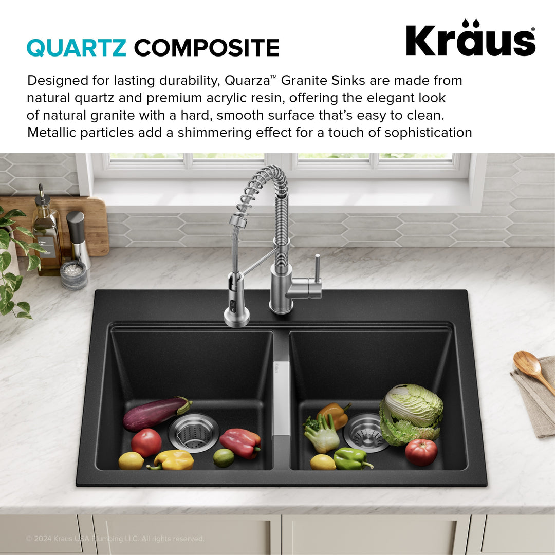 Granite 33 Inch 2-Bowl Undermount Drop-In Kitchen Sink