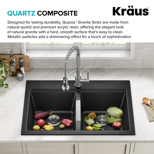 Granite 33 Inch 2-Bowl Undermount Drop-In Kitchen Sink
