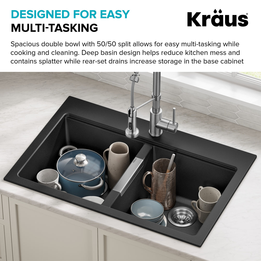 Granite 33 Inch 2-Bowl Undermount Drop-In Kitchen Sink